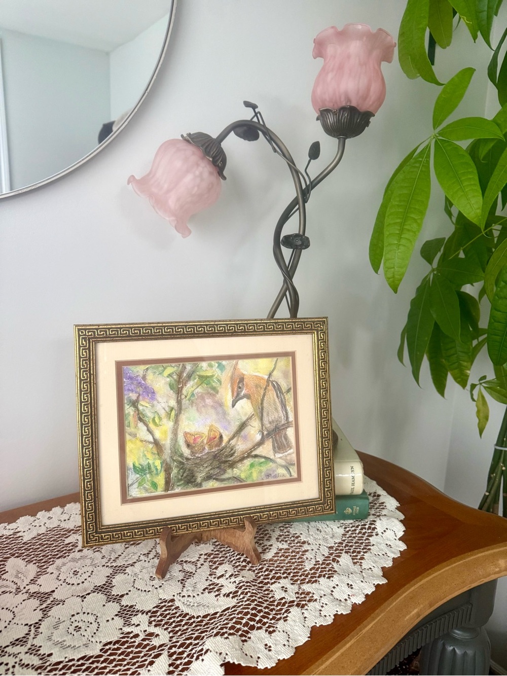 Framed original Watercolour Robin Nest Watercolor Art- Gold Frame